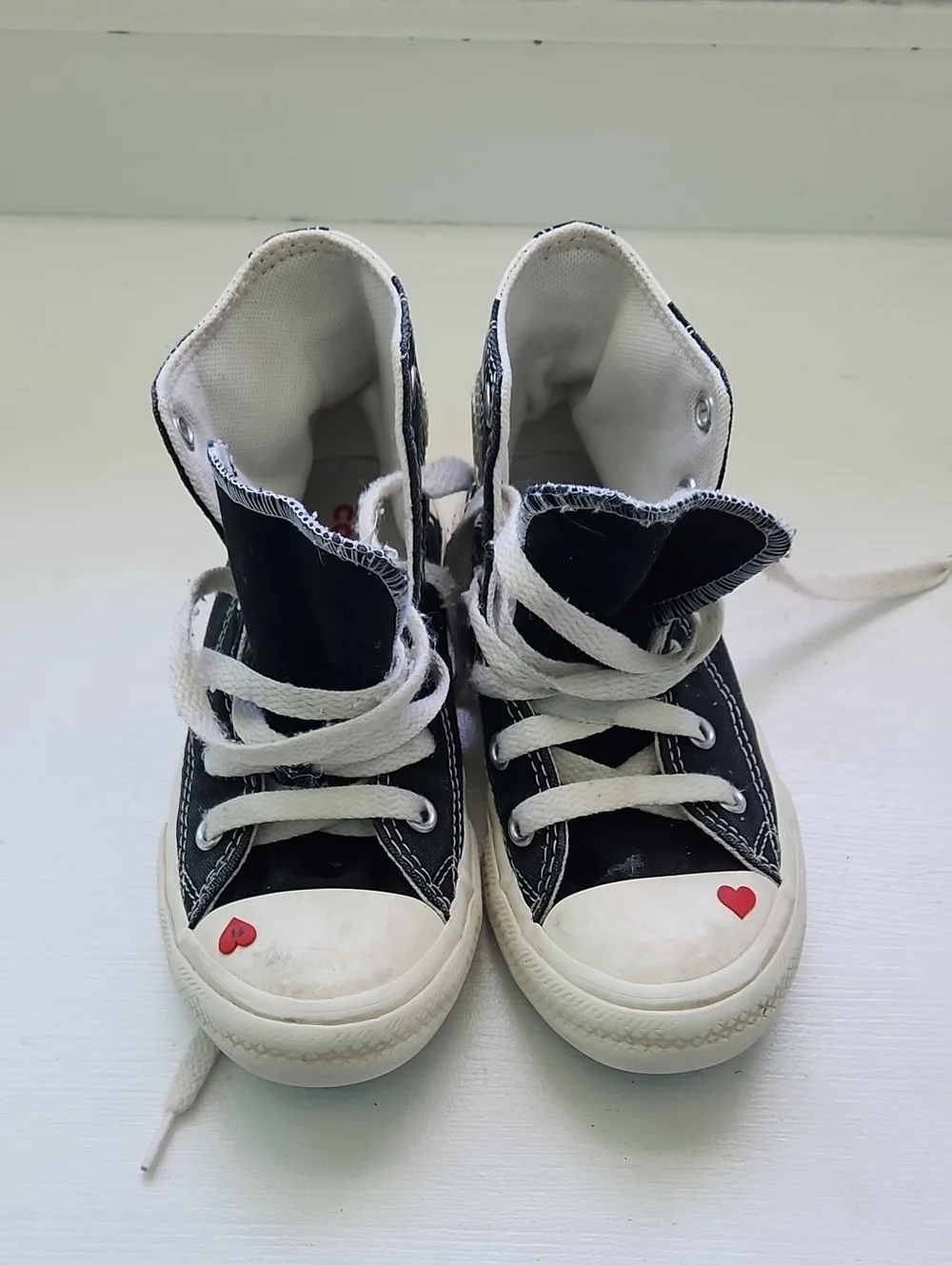 Converse Kids Black High-Top Sneakers with Red Heart Accents